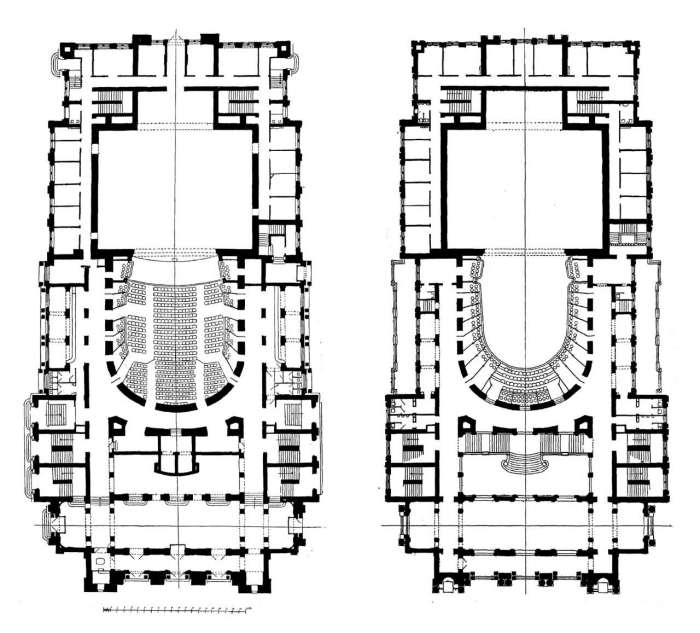 Внутрішнє розпланування будівлі Опери на кресленнях 1896 року